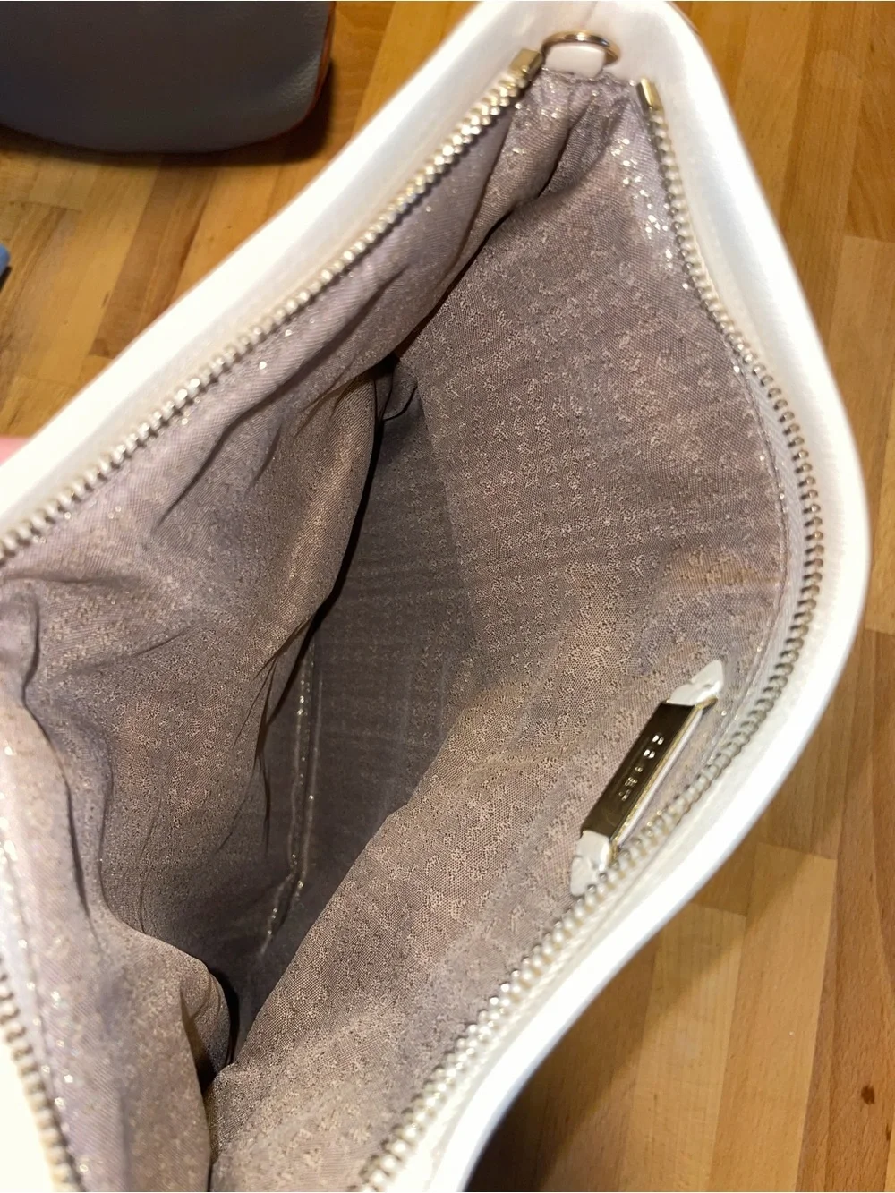 Cream Fold-Over Leather Clutch with Zip Accent